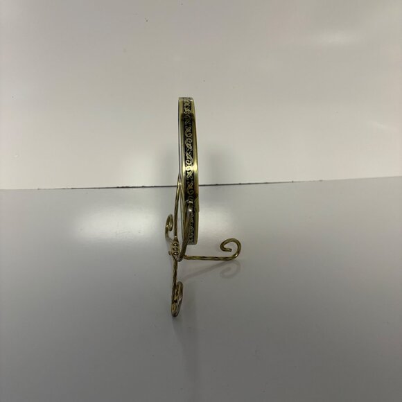 Metal Tabletop Vanity Mirror Double Sided Swirl Frame Foldable Easel Leg Vintage - Picture 4 of 5